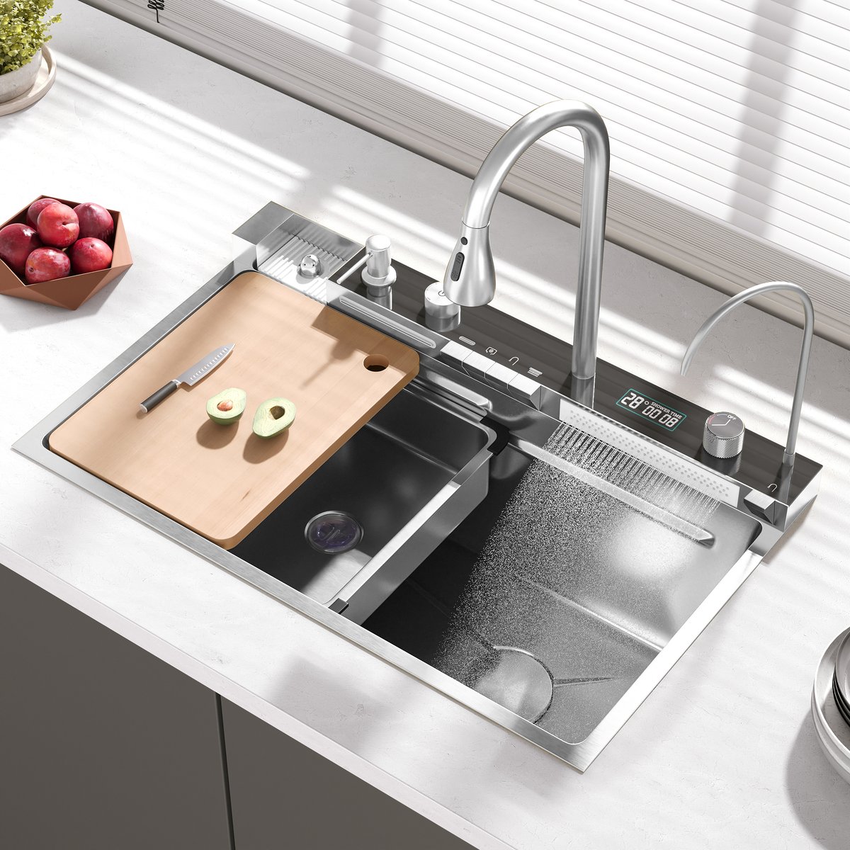 750mm Évier de Cuisine Encastré avec Mitigeur Cuve Unique en Acier Inoxydable