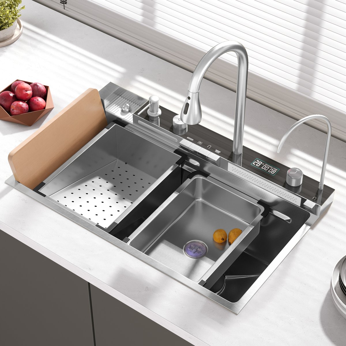 750mm Évier de Cuisine Encastré avec Mitigeur Cuve Unique en Acier Inoxydable image de fenêtre