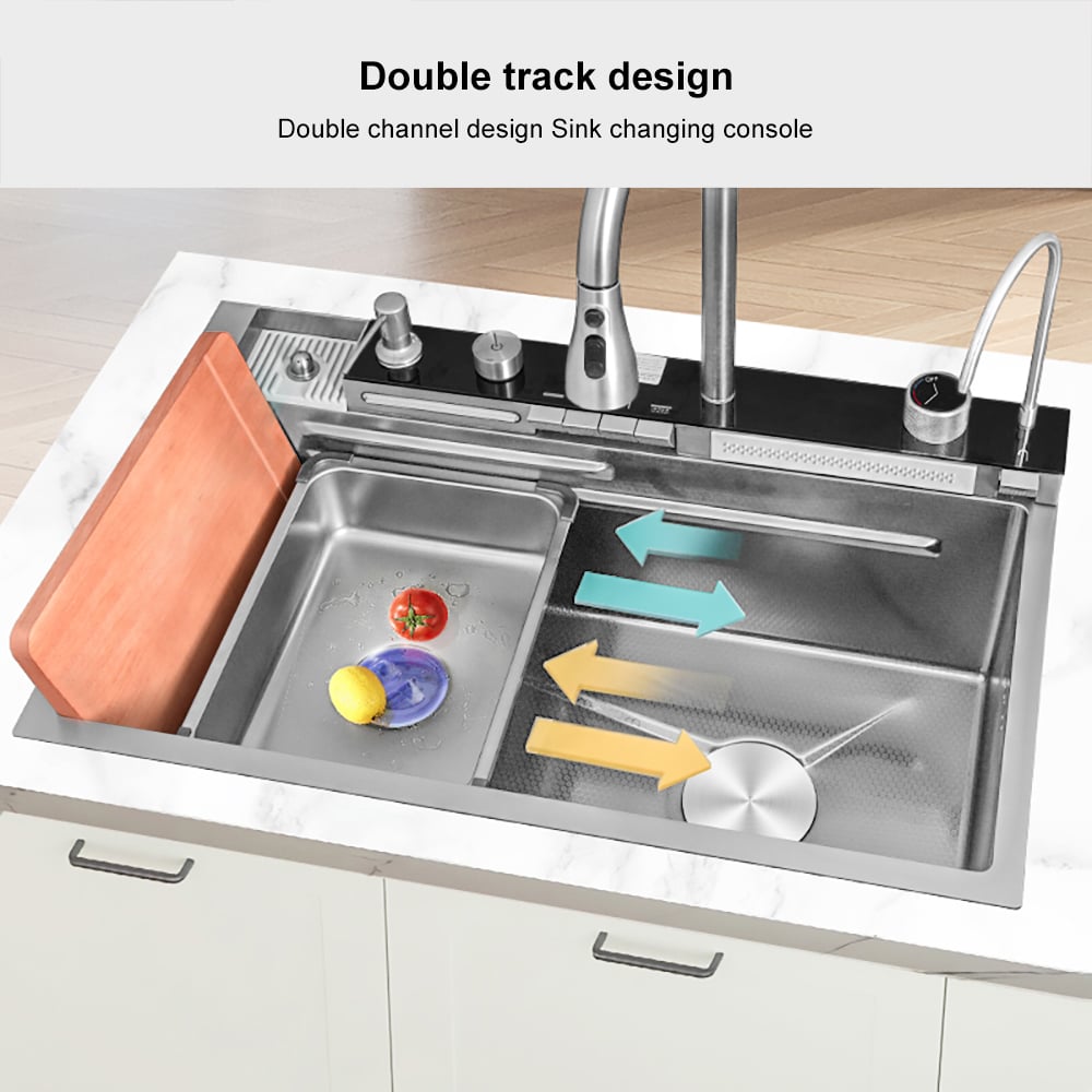 750mm Évier de Cuisine Encastré avec Mitigeur Cuve Unique en Acier Inoxydable image de fenêtre