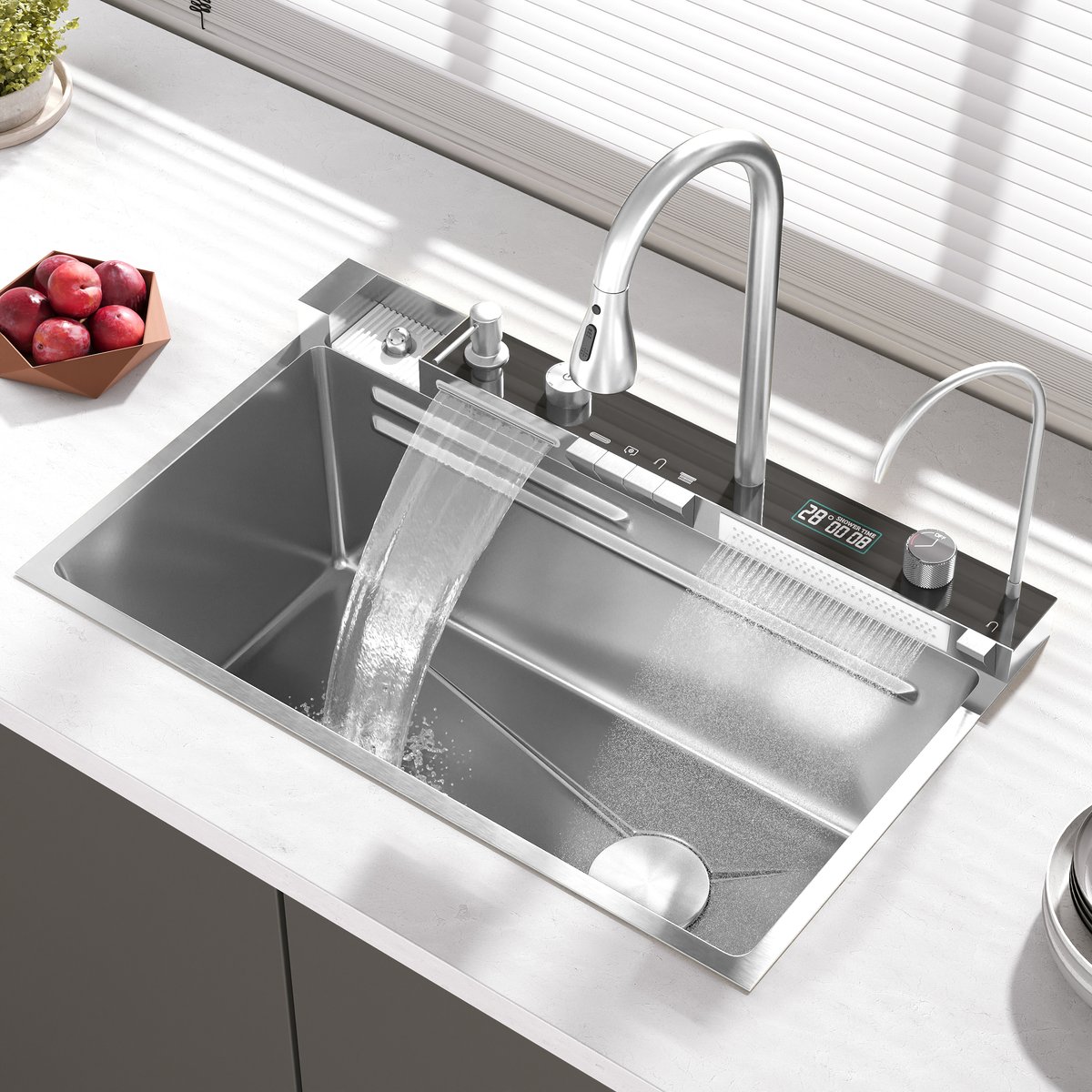 750mm Évier de Cuisine Encastré avec Mitigeur Cuve Unique en Acier Inoxydable image de fenêtre
