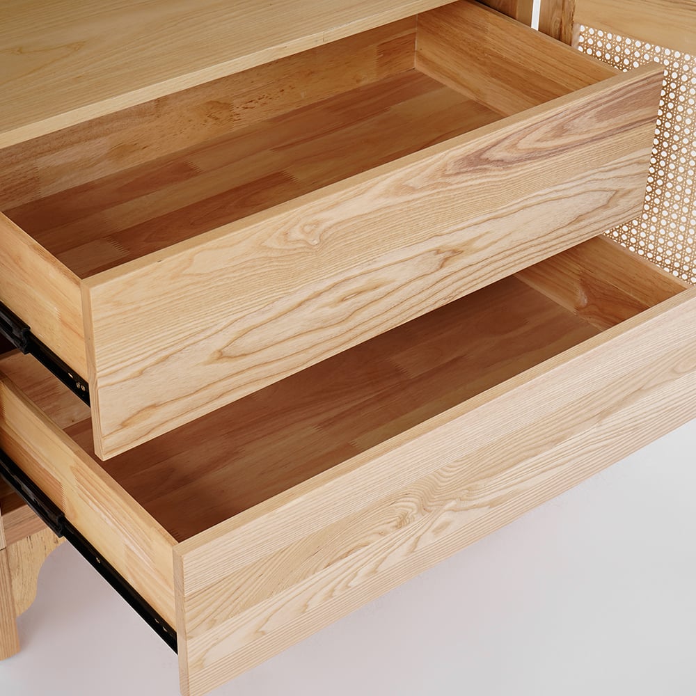 Armoire de chambre à coucher en rotin tissé naturel avec armoire à 2 portes et tiroirs cachés image de fenêtre