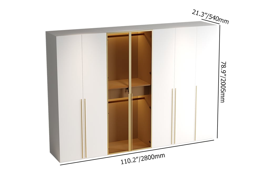 Armoire Blanc et Doré Large Moderne Porte en Verre Transparent Capteur de Lumière Poids, dimensions, image