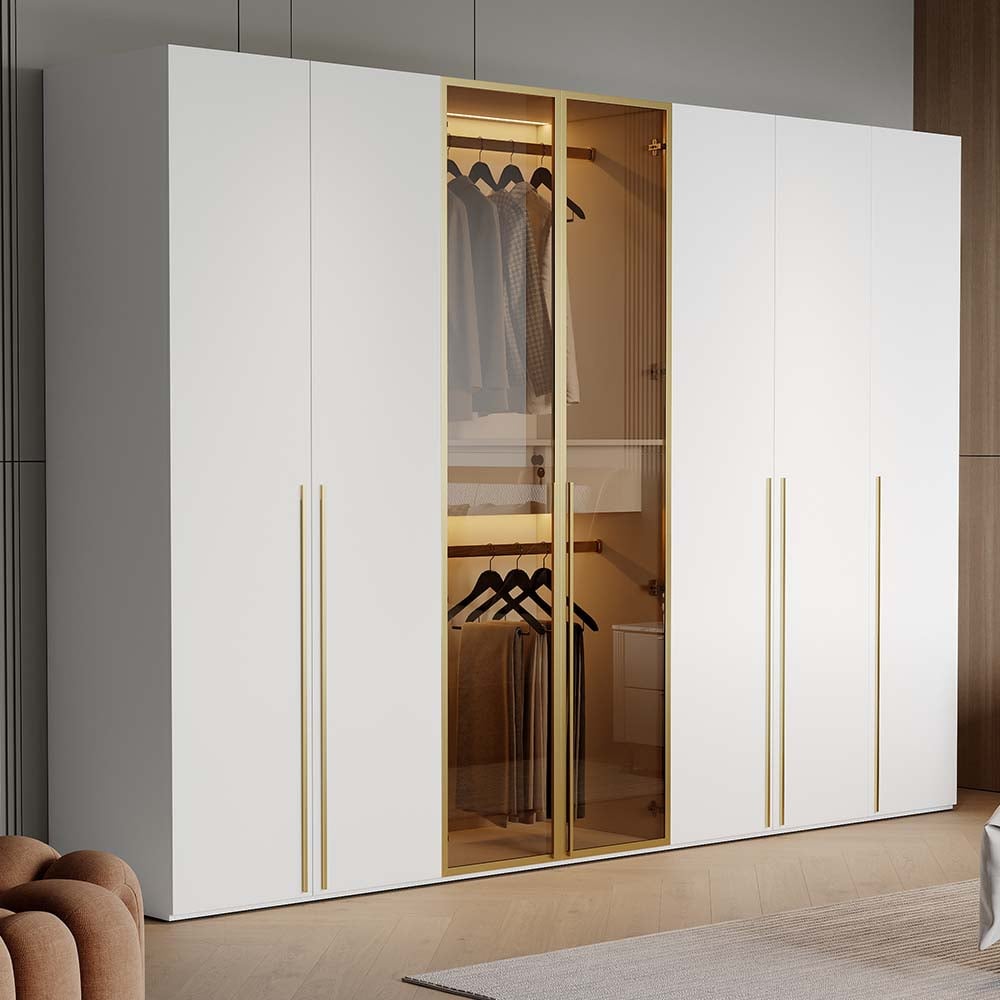 Armoire Blanc et Doré Large Moderne Porte en Verre Transparent Capteur de Lumière image de fenêtre