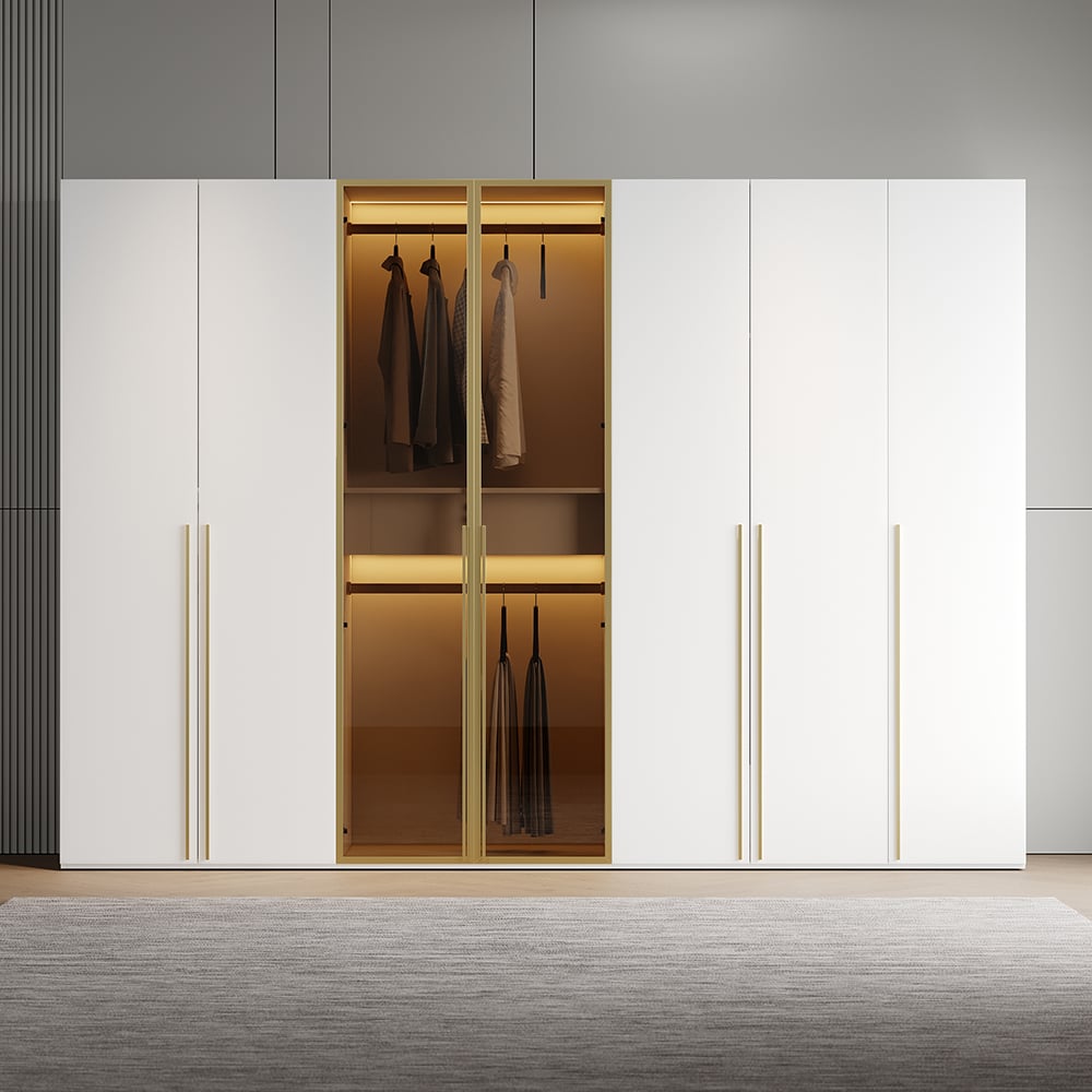 Armoire Blanc et Doré Large Moderne Porte en Verre Transparent Capteur de Lumière image de fenêtre