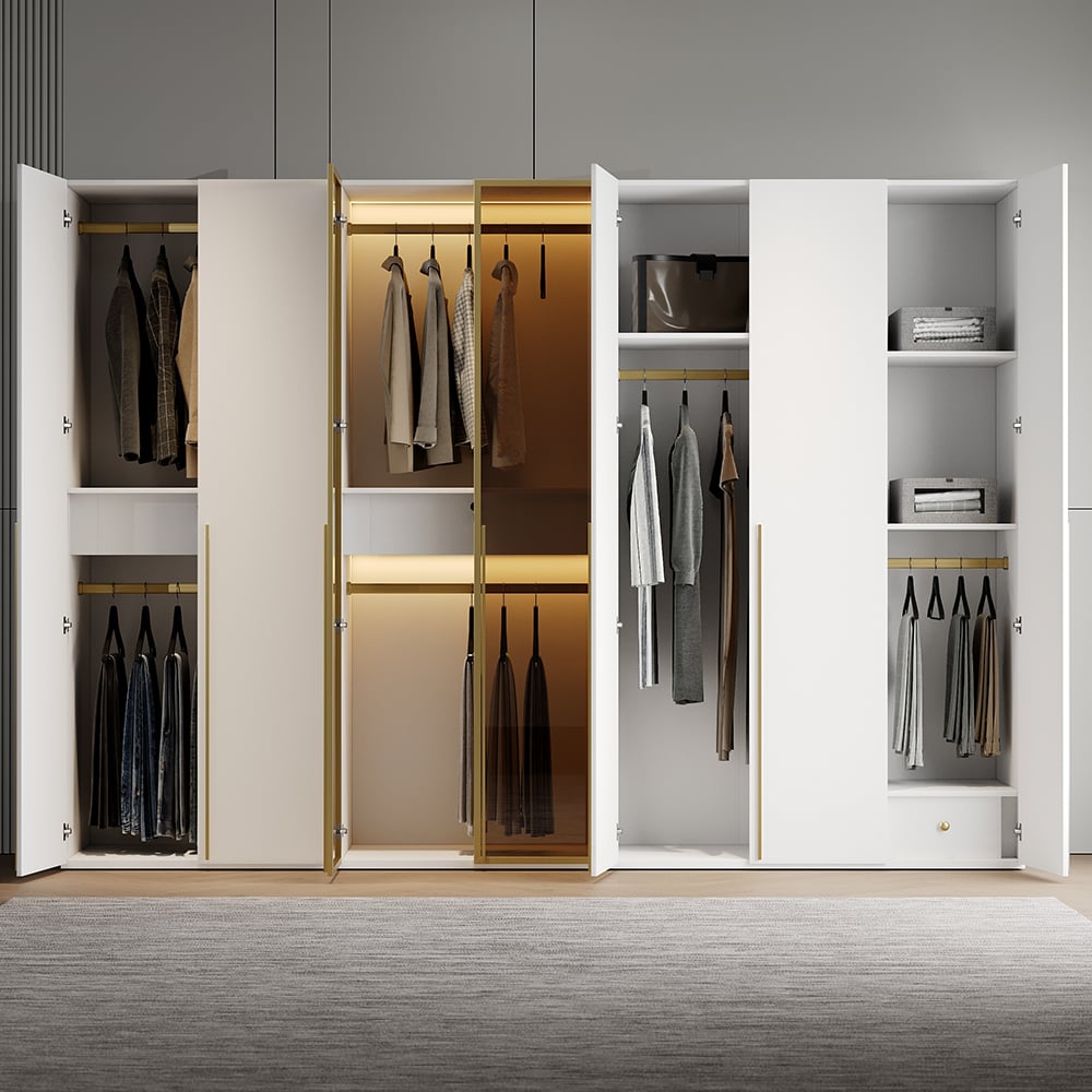 Armoire Blanc et Doré Large Moderne Porte en Verre Transparent Capteur de Lumière image de fenêtre