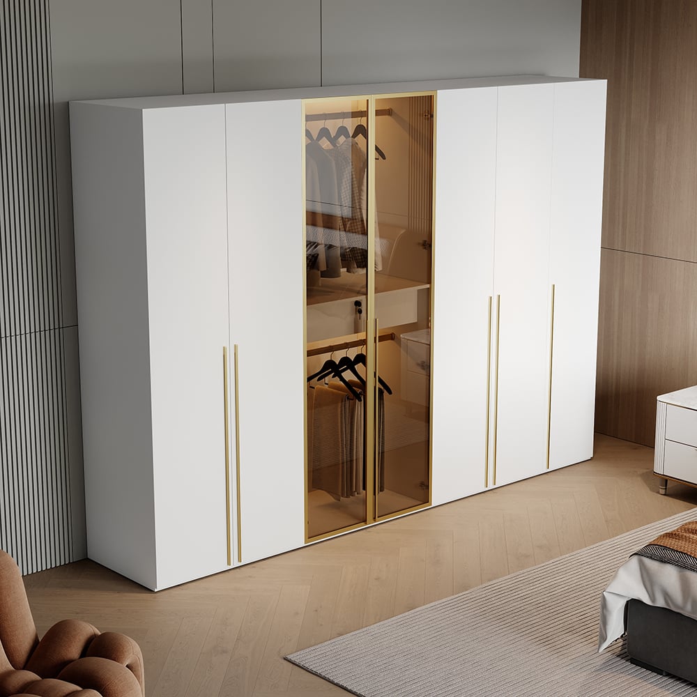 Armoire Blanc et Doré Large Moderne Porte en Verre Transparent Capteur de Lumière image de fenêtre