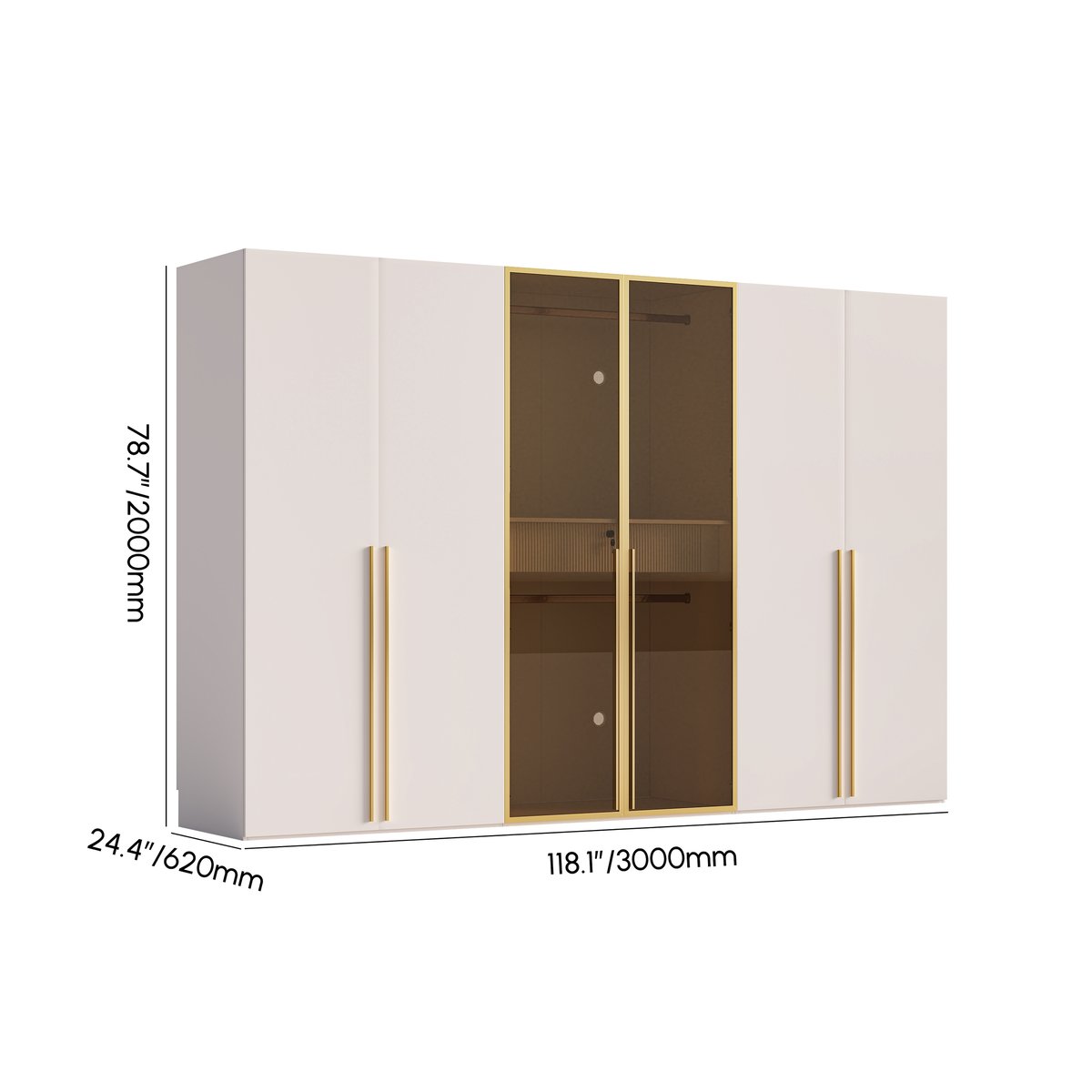 Armoire à 6 portes minimaliste et luxueuse avec présentoir en verre et éclairage Poids, dimensions, image