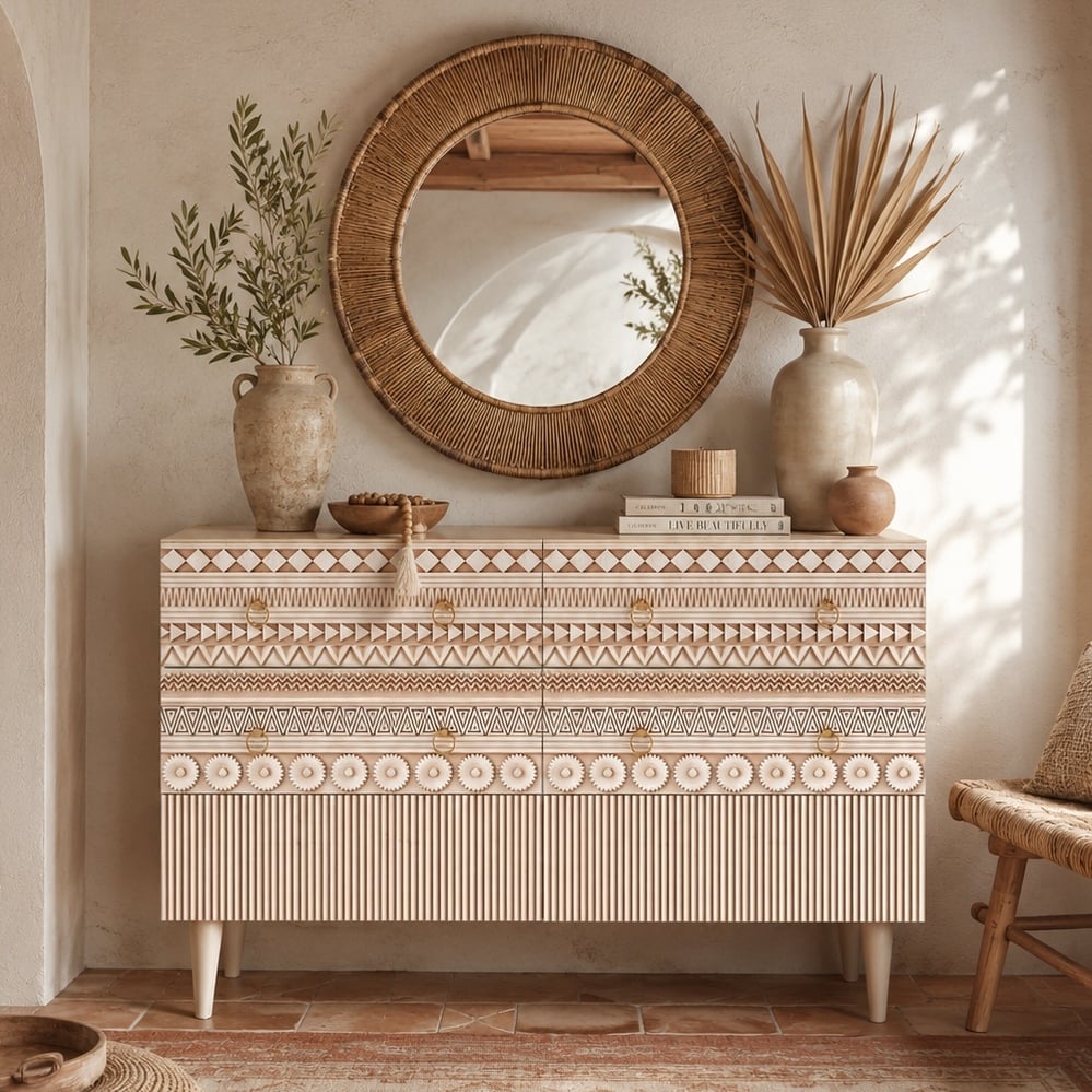1200mm Commode Boho Armoire de Rangement à 6 Tiroirs image de fenêtre