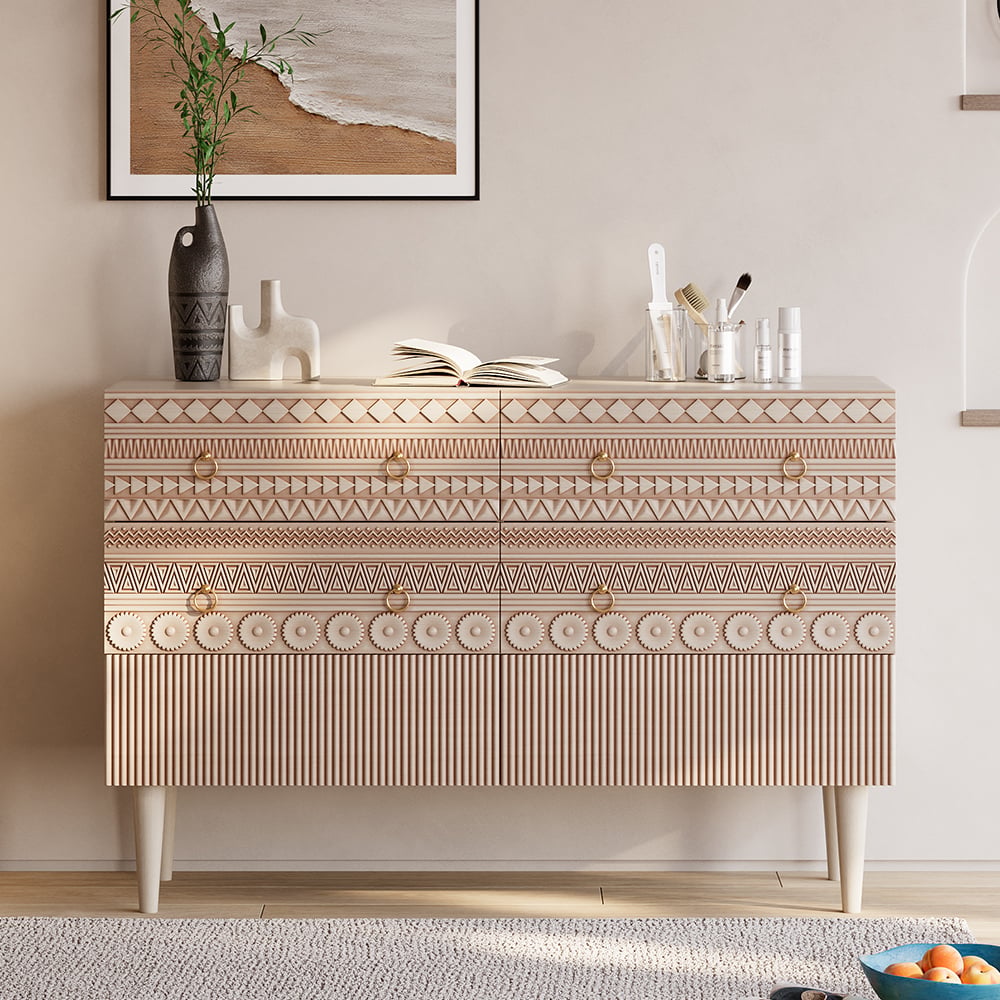 1200mm Commode Boho Armoire de Rangement à 6 Tiroirs image de fenêtre