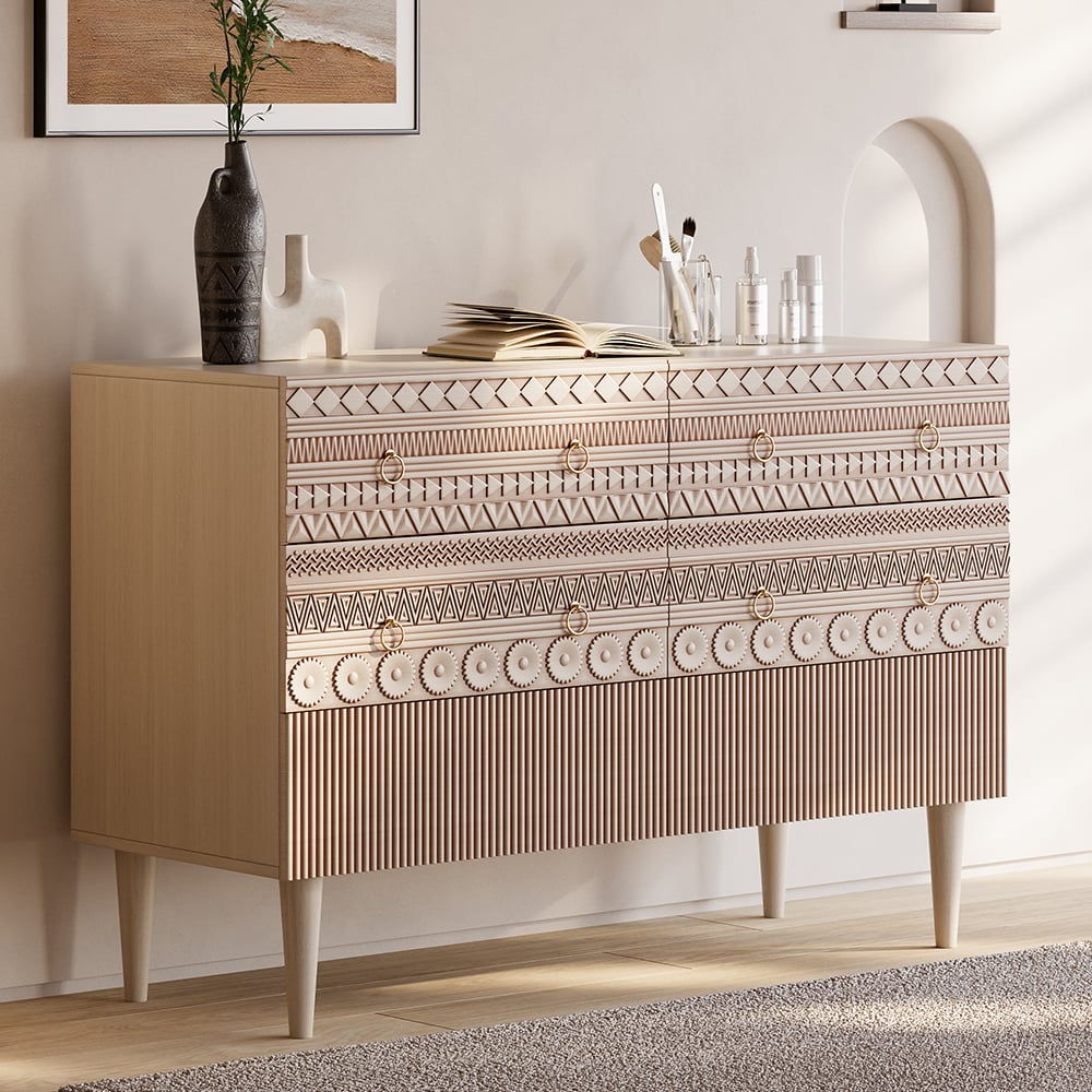 1200mm Commode Boho Armoire de Rangement à 6 Tiroirs image de fenêtre