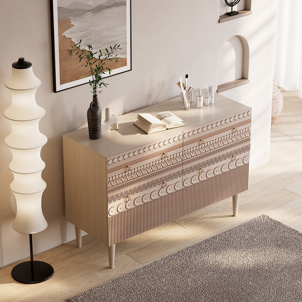 1200mm Commode Boho Armoire de Rangement à 6 Tiroirs image de fenêtre