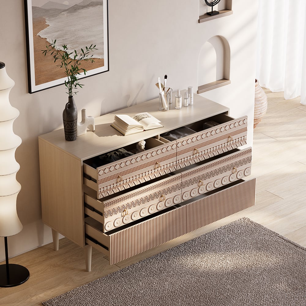 1200mm Commode Boho Armoire de Rangement à 6 Tiroirs image de fenêtre