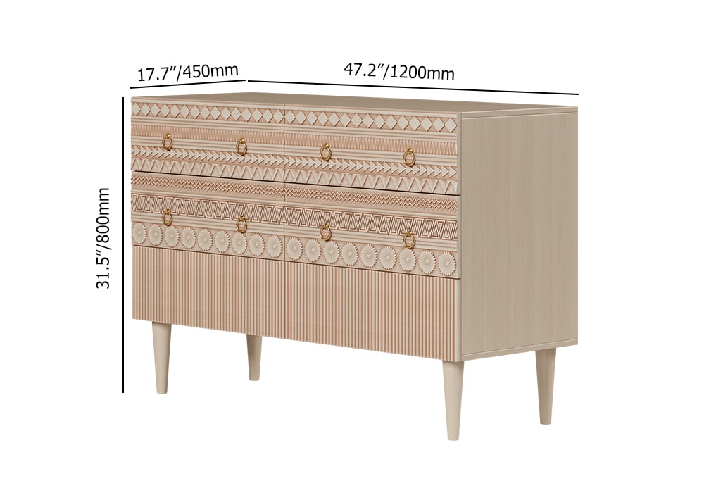 1200mm Commode Boho Armoire de Rangement à 6 Tiroirs Poids, dimensions, image
