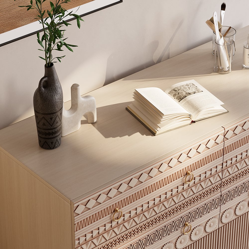 1200mm Commode Boho Armoire de Rangement à 6 Tiroirs image de fenêtre