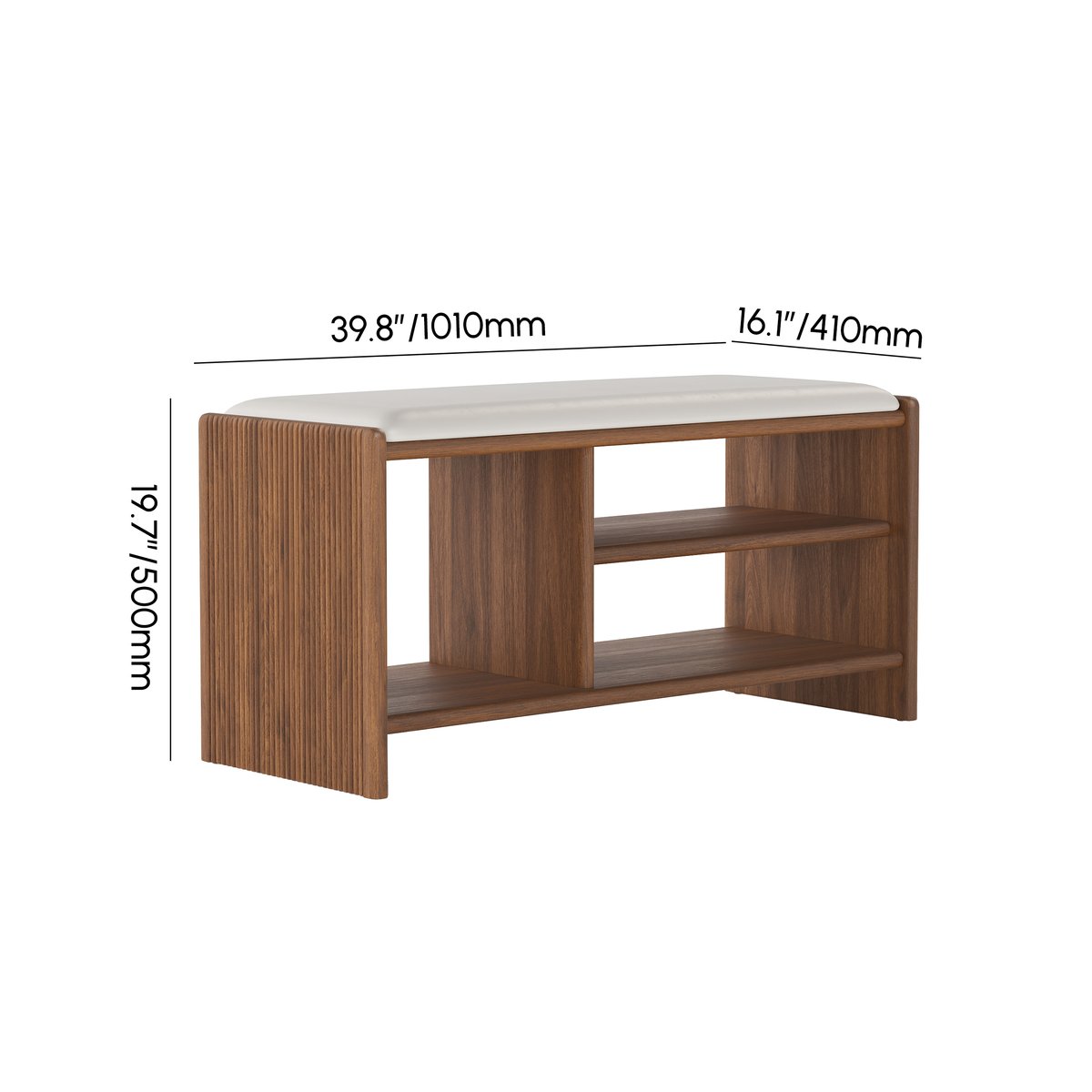 Banc d'entrée de rangement pour chaussures en bois, 1010 mm, rembourré en cuir Poids, dimensions, image