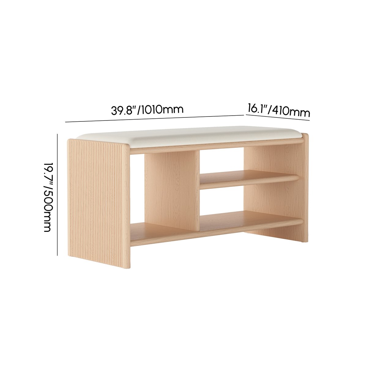 Banc d'entrée de rangement pour chaussures en bois, 1010 mm, rembourré en cuir Poids, dimensions, image