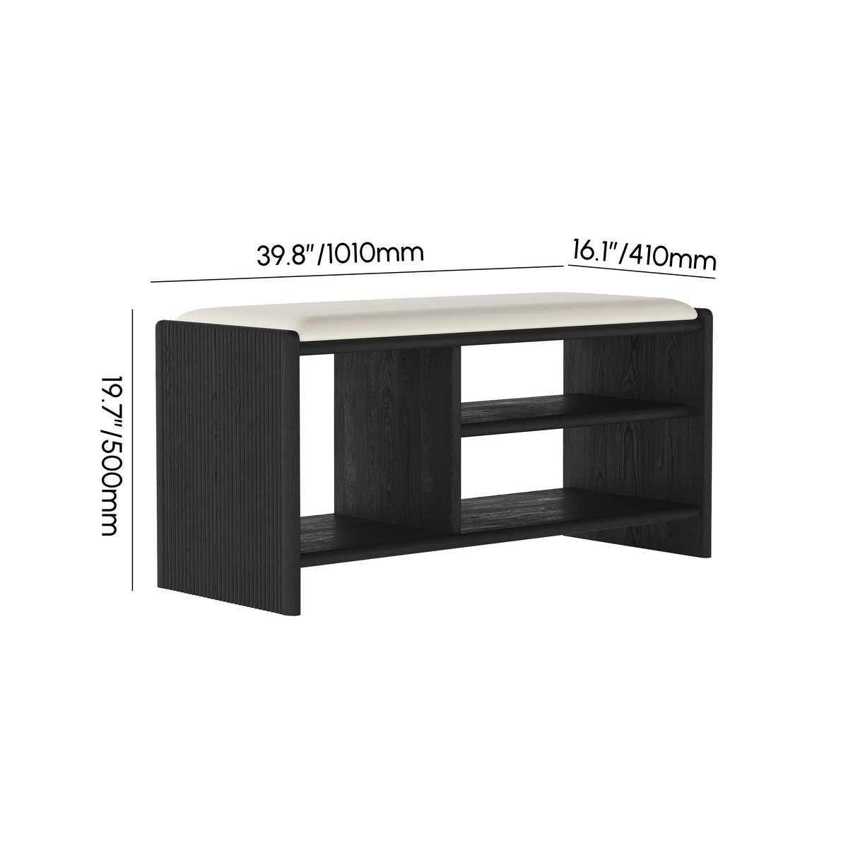 Banc d'entrée de rangement pour chaussures en bois, 1010 mm, rembourré en cuir Poids, dimensions, image