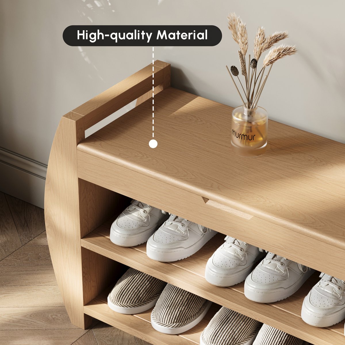 Banc d'entrée de rangement de chaussures en bois massif naturel de 32 pouces avec étagère à chaussures image de fenêtre