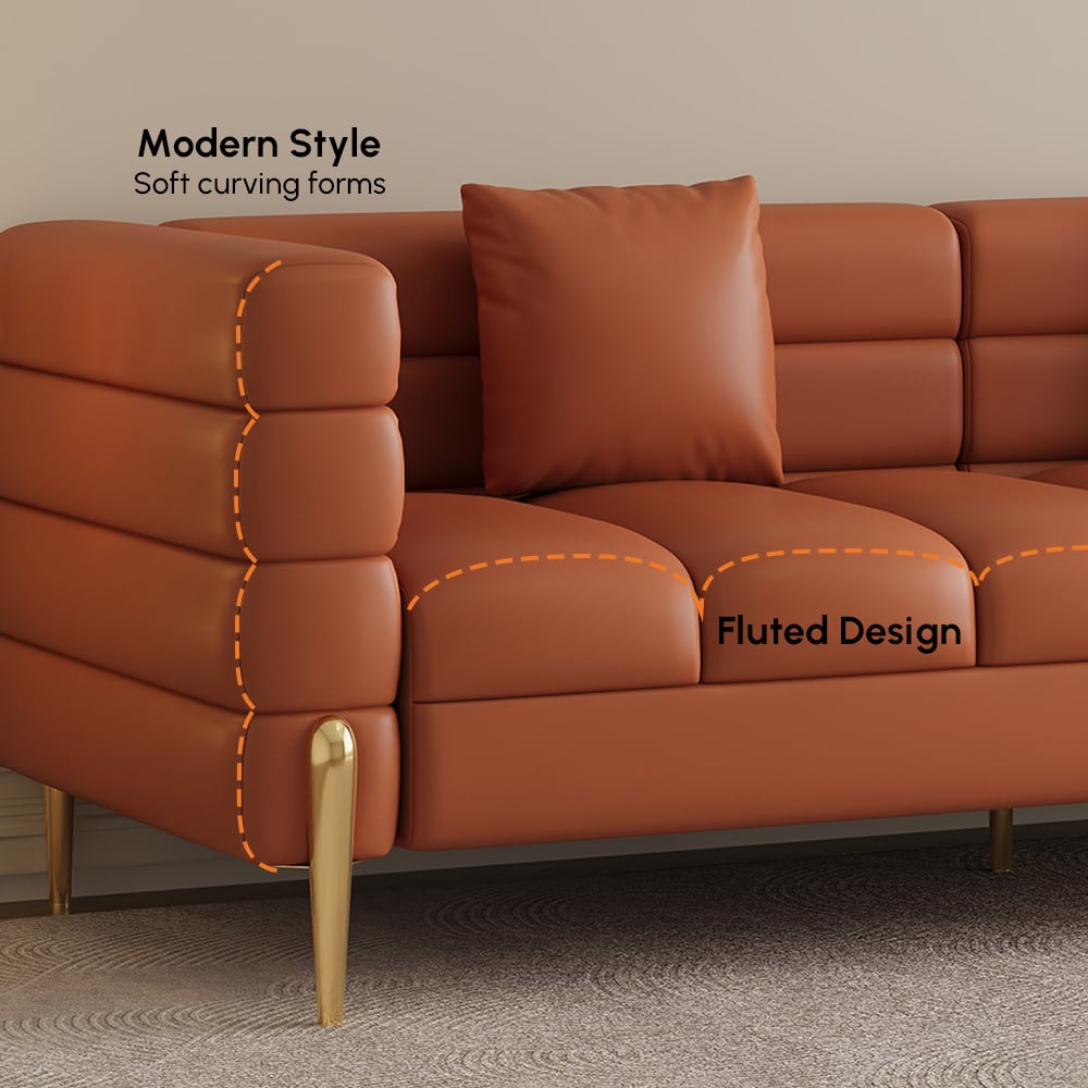 Canapé 200 cm Axial en cuir synthétique avec pieds dorés et coussins image de fenêtre