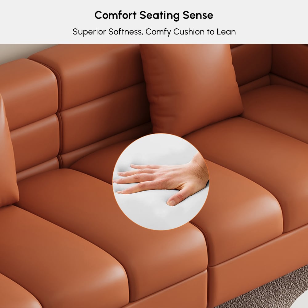 Canapé 200 cm Axial en cuir synthétique avec pieds dorés et coussins image de fenêtre