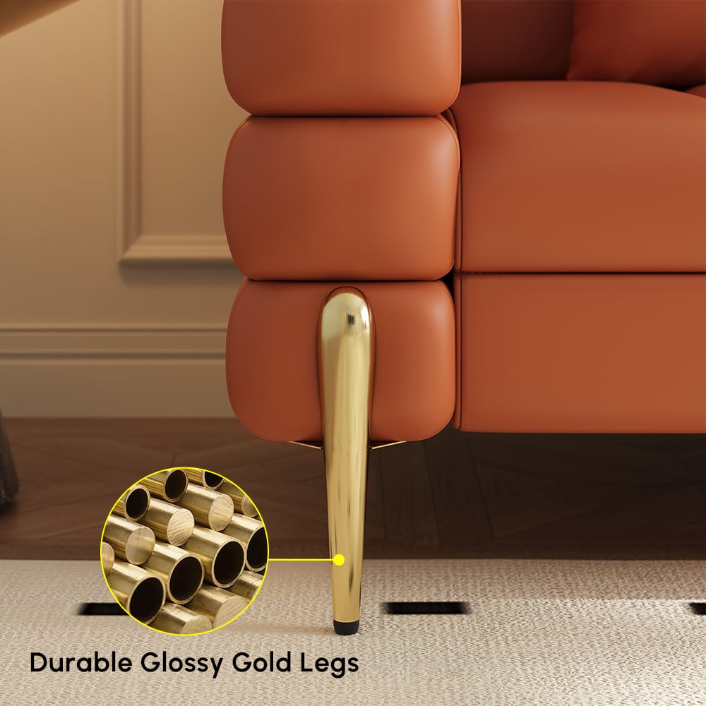 Canapé sectionnel Axial de 231 cm en cuir performant 2 pièces avec pouf, pieds dorés et oreillers image de fenêtre