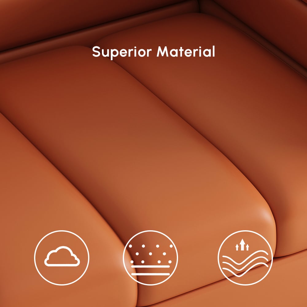 Canapé sectionnel Axial de 231 cm en cuir performant 2 pièces avec pouf, pieds dorés et oreillers image de fenêtre