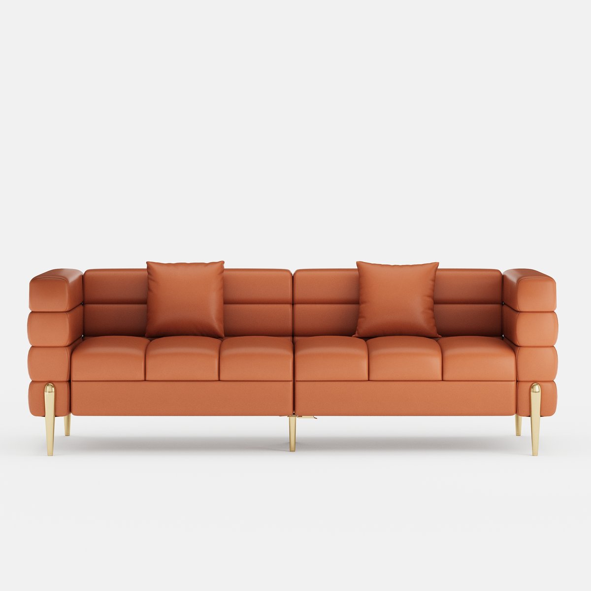 Fauteuil d'appoint Axial performance en cuir canapé cannelé 200 cm avec pieds et coussins dorés image de fenêtre