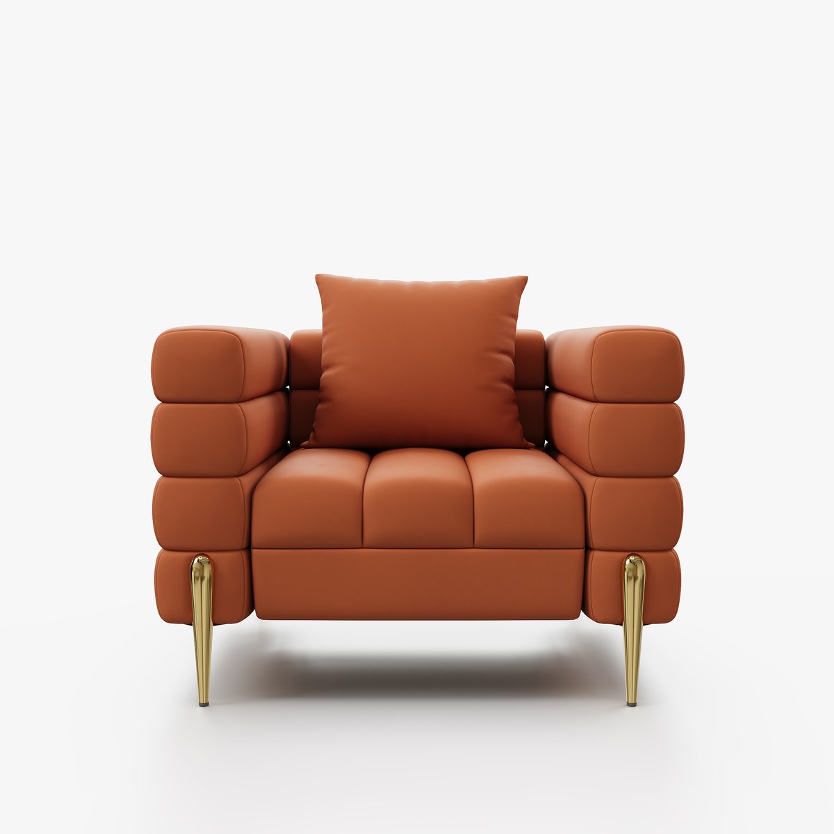 Fauteuil d'appoint Axial performance en cuir canapé cannelé 200 cm avec pieds et coussins dorés image de fenêtre
