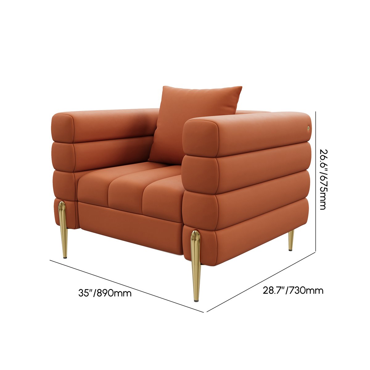 Fauteuil d'appoint Axial cuir performant avec pieds finition dorée Poids, dimensions, image