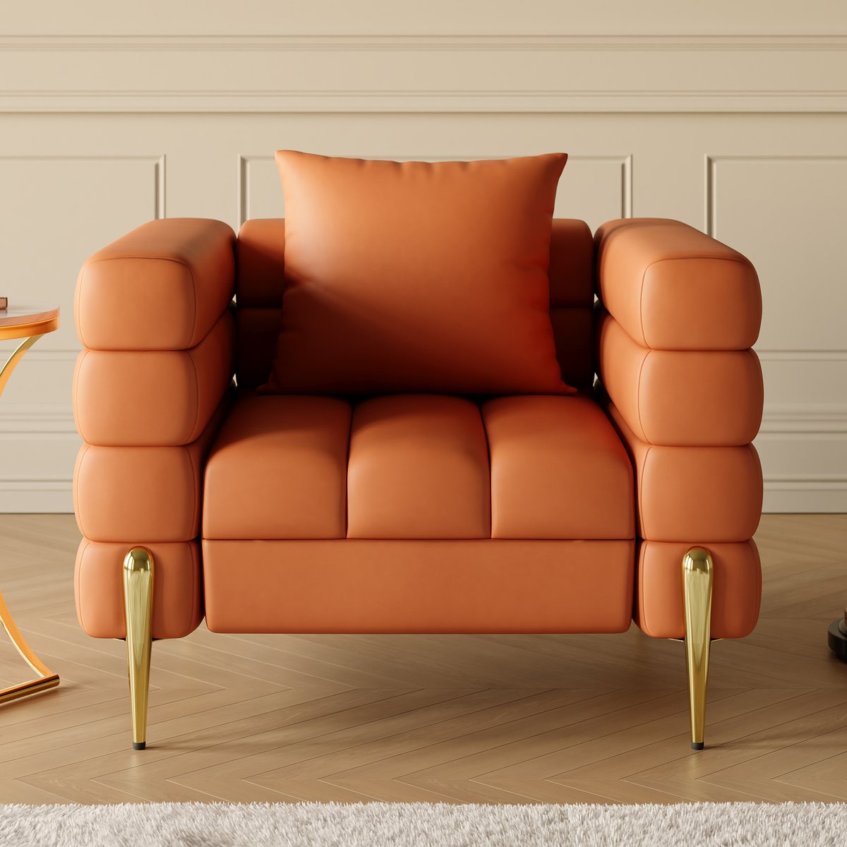 Fauteuil d'appoint Axial cuir performant avec pieds finition dorée image de fenêtre