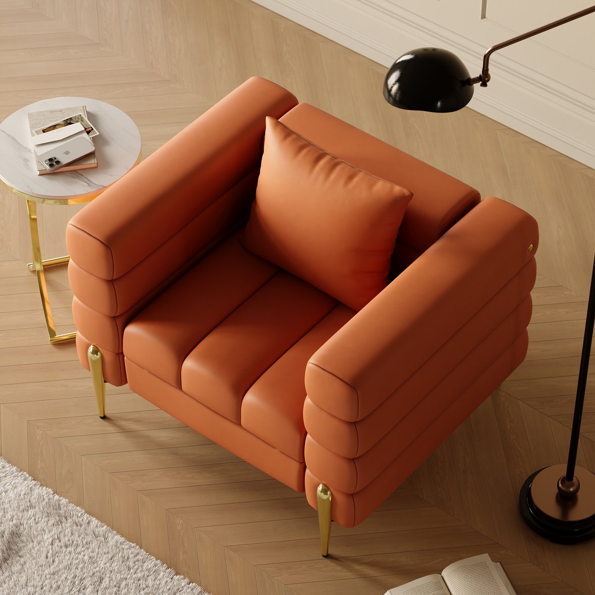 Fauteuil d'appoint Axial cuir performant avec pieds finition dorée image de fenêtre