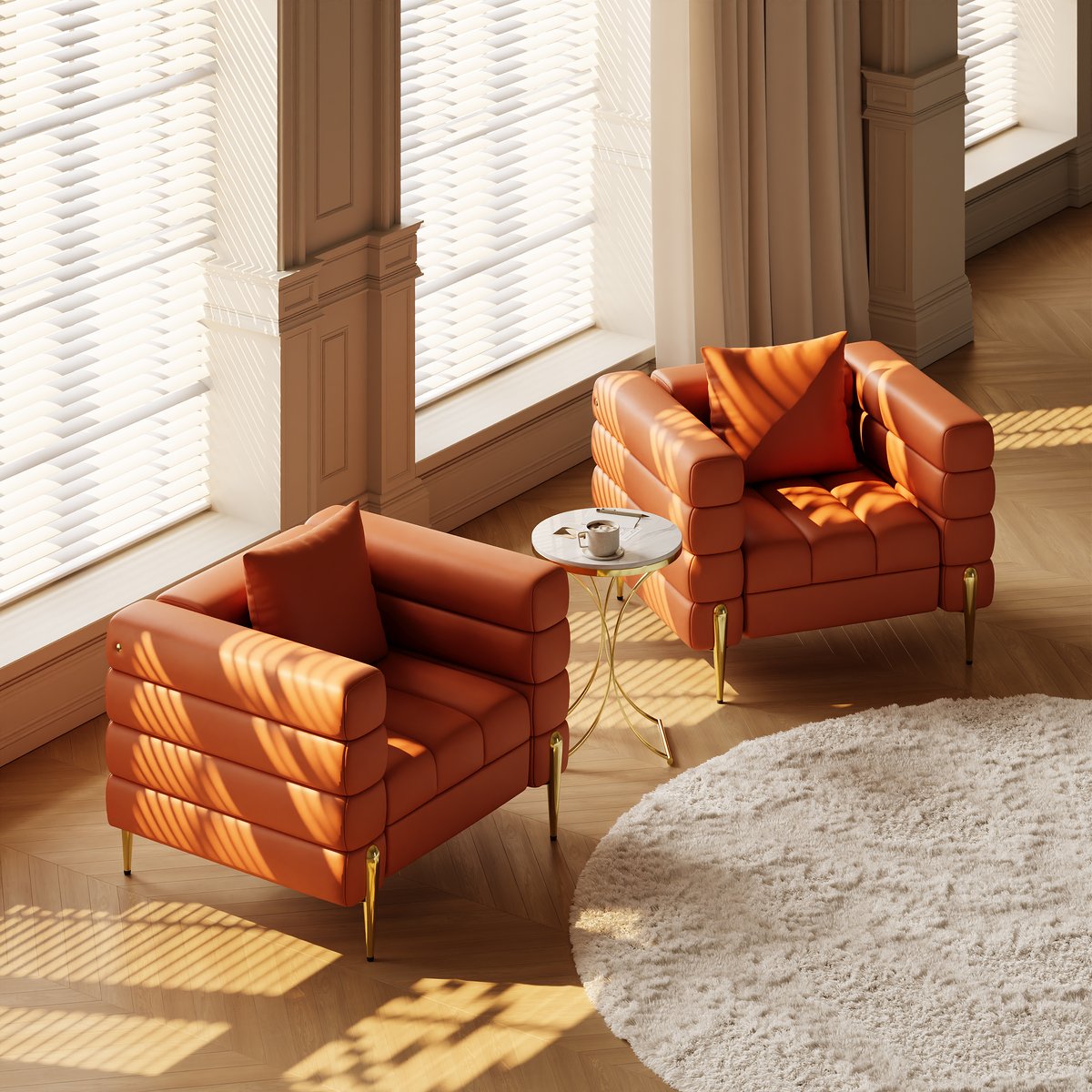 Fauteuil d'appoint Axial cuir performant avec pieds finition dorée image de fenêtre