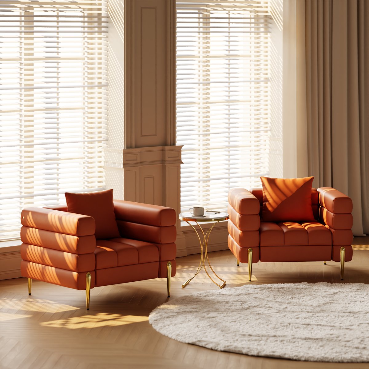 Fauteuil d'appoint Axial cuir performant avec pieds finition dorée image de fenêtre