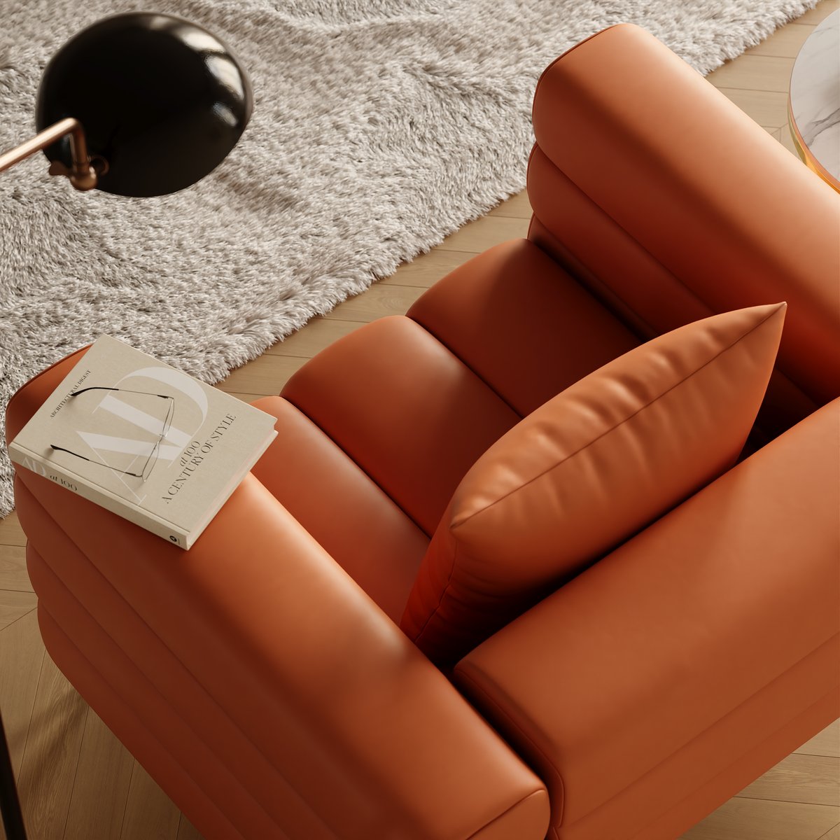 Fauteuil d'appoint Axial cuir performant avec pieds finition dorée image de fenêtre