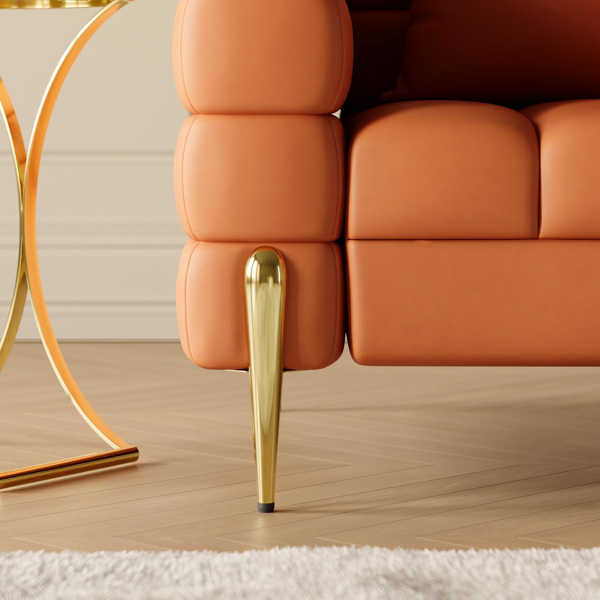 Fauteuil d'appoint Axial cuir performant avec pieds finition dorée image de fenêtre