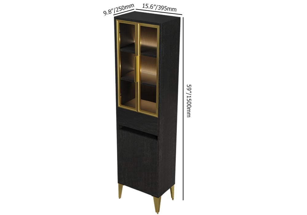 Armoire de rangement autoportante pour salle de bain avec éclairage LED en noir et or Poids, dimensions, image