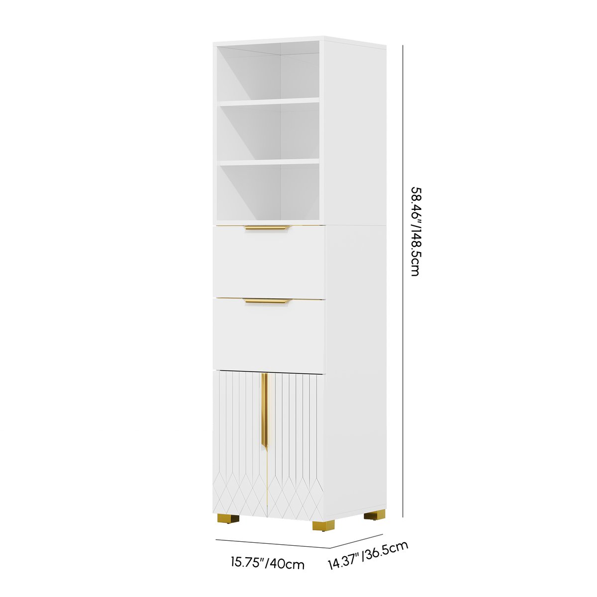 Meuble de rangement de salle de bain autoportant Aro de 150 cm avec étagères, tiroirs et portes Poids, dimensions, image