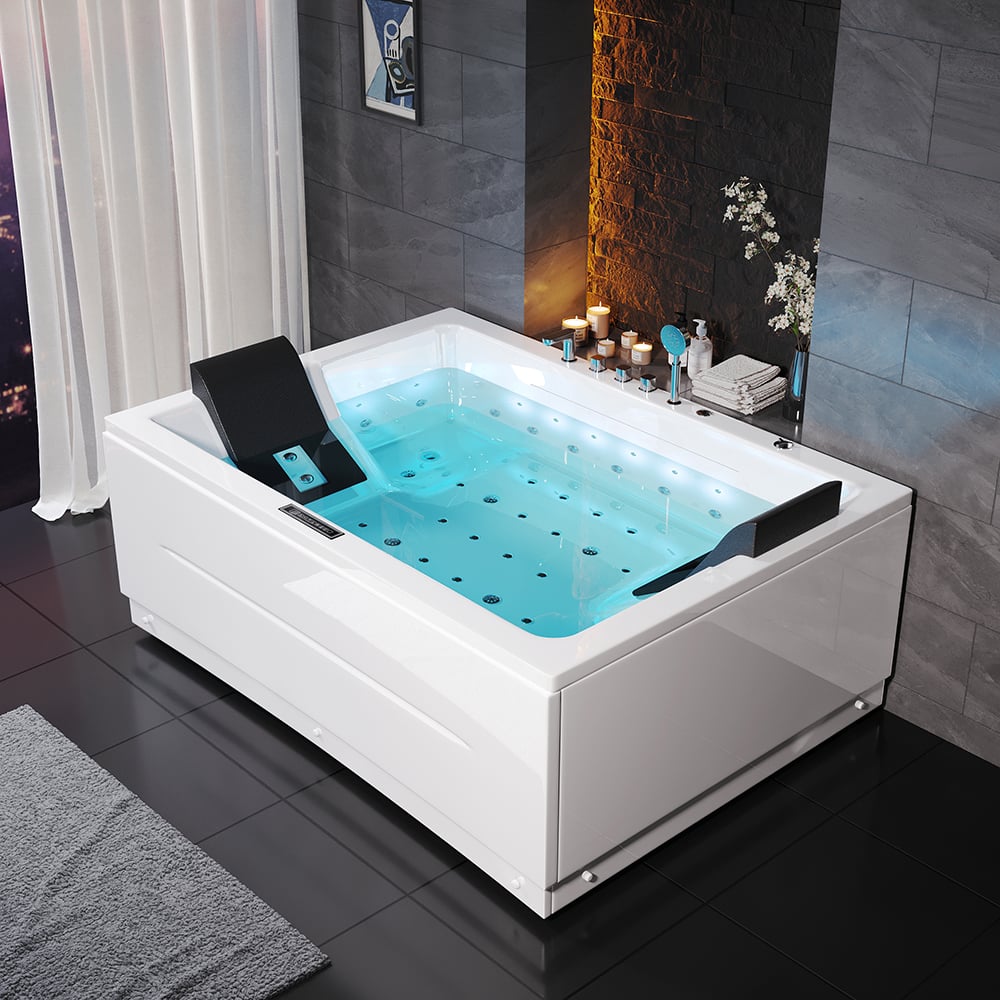 Baignoire balnéo 182 cm 2 places avec 38 jets de massage et contrôle de température image de fenêtre