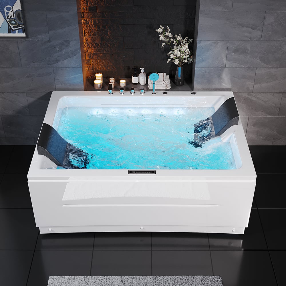 Baignoire balnéo 182 cm 2 places avec 38 jets de massage et contrôle de température image de fenêtre