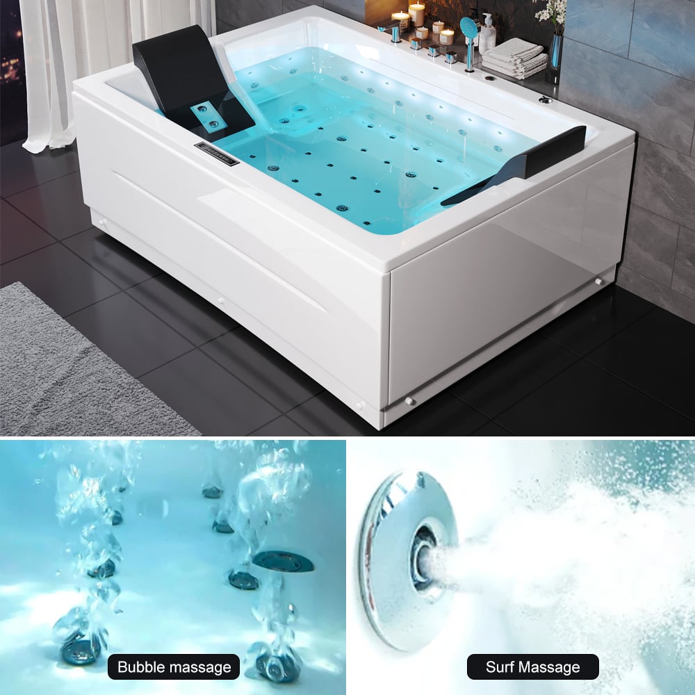 Baignoire balnéo 182 cm 2 places avec 38 jets de massage et contrôle de température image de fenêtre