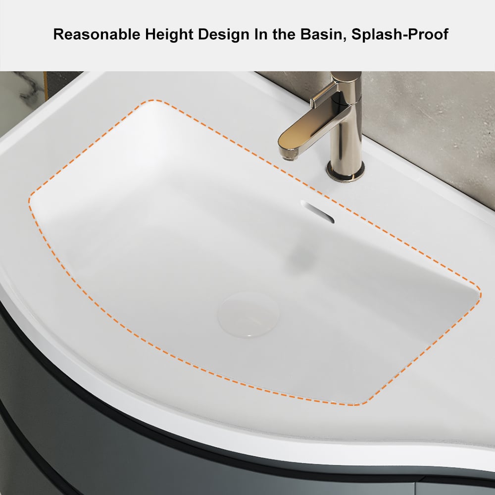 Meuble simple vasque suspendu incurvé 90 cm avec rangement image de fenêtre