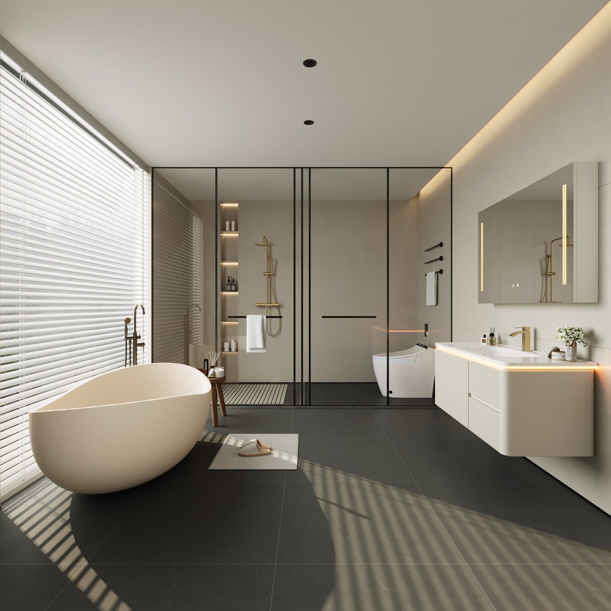 Armoire miroir salle de bain LED 120 cm avec éclairage et rangements intégrés image de fenêtre