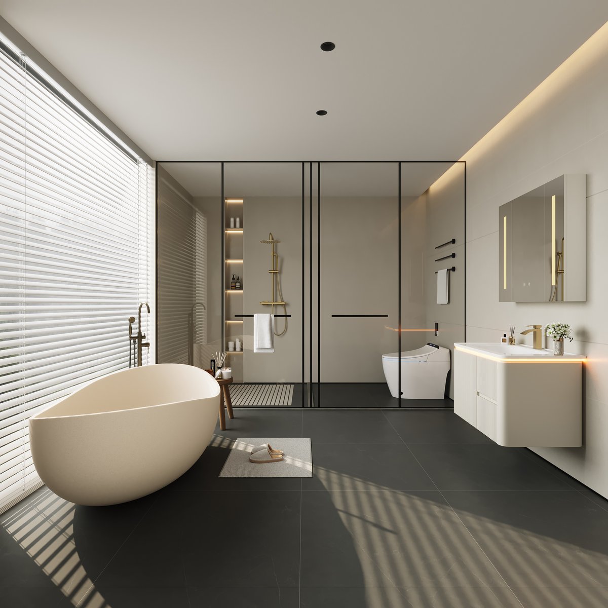 Armoire miroir salle de bain LED 80 cm avec prises, ports & éclairage antibuée image de fenêtre